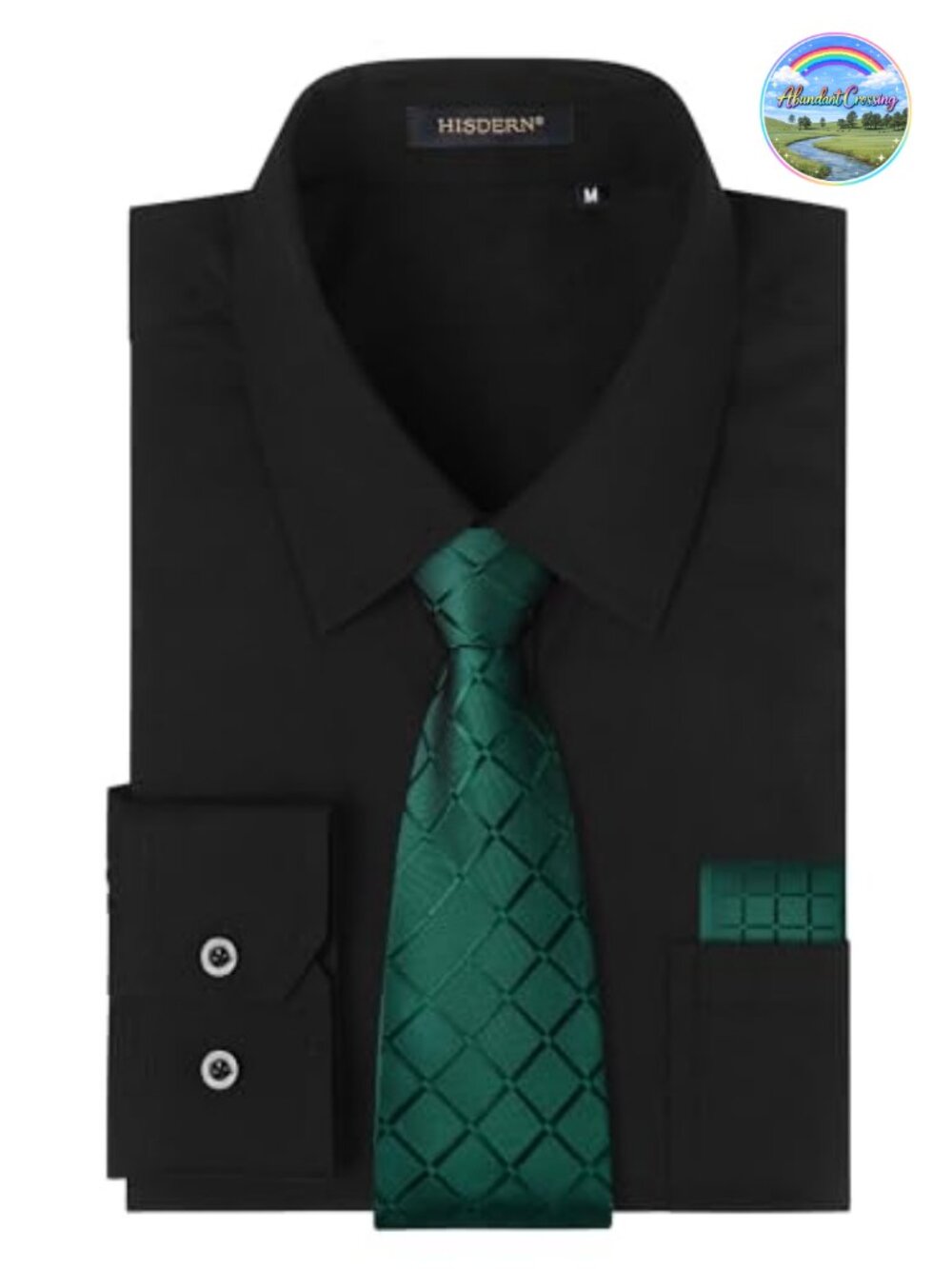 Men's Dress Shirt with Tie & Pocket Square Set Button Down Long Sleeve